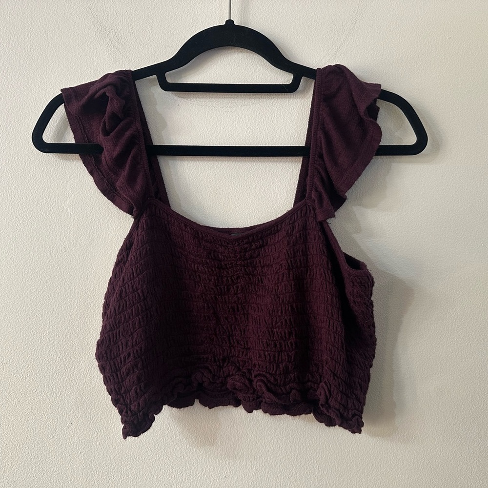 Wild Fable Maroon Ruffle Strap Crop Top